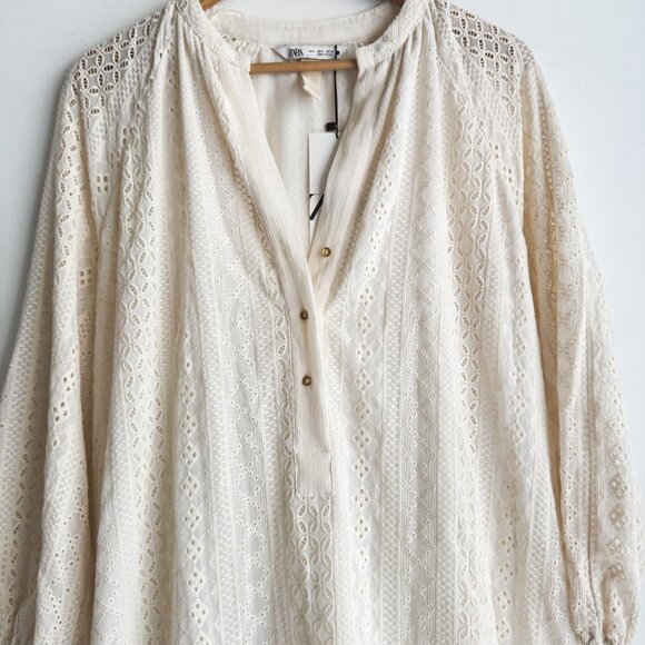 Zara Eyelet Detail Long Sleeve Midi Maxi Dress S - Picture 3 of 9